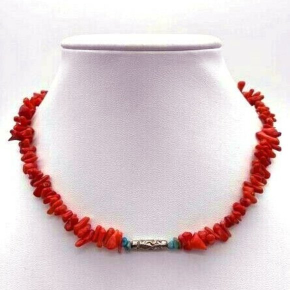Coral Bead Choker Necklace 14.5" Long - Picture 1 of 5